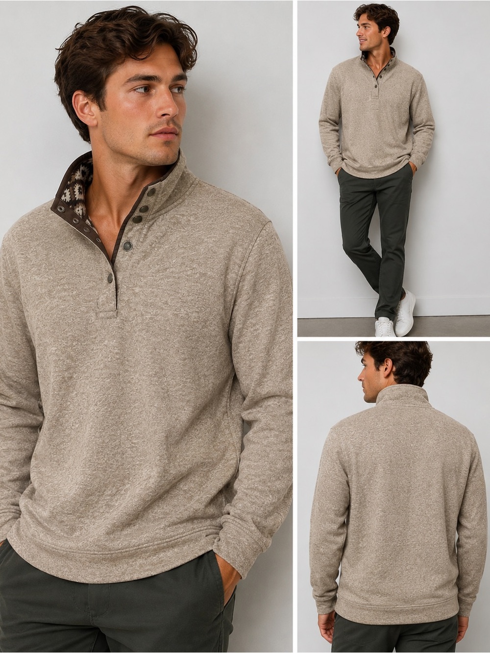 Departwest Men’s Snap Neck Pullover Sweater – Medium